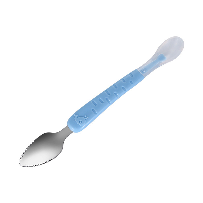 Baby Fruit Double-headed Mud Scraping Spoon 304 Stainless Steel Silicone Soft Spoon Spoon Baby With Storage Box Scraping Mud Spoon