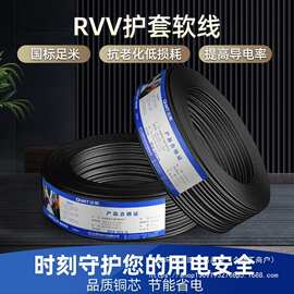 正泰RVV国标纯铜芯家用电缆电源线黑护套线四芯2.5/1.0/4平方软线
