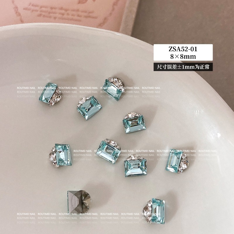 新款K9直角堆钻成品美甲饰品爆闪无底托小号长方冰糖指甲装饰钻球|undefined