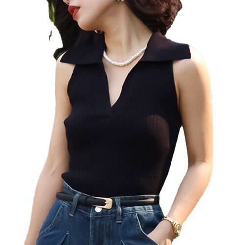 Retro Hong Kong Style Knit Polo Collar Backless Top 2024 Summer Hot Babe Bodycon Sexy Sleeveless Hooded Knit Shirt