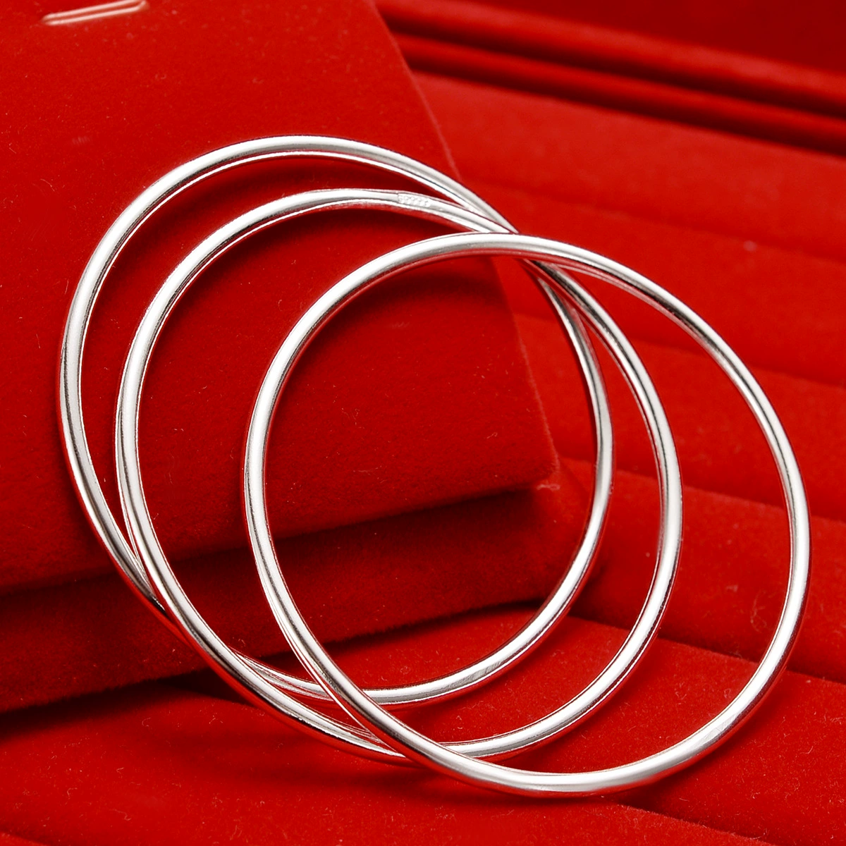 Источник производитель White copper, silver-plated Sansheng III Bracelet Closed Aperture Vegetarian Three Ring Double Single Ring Silver Jewelry Wholesale