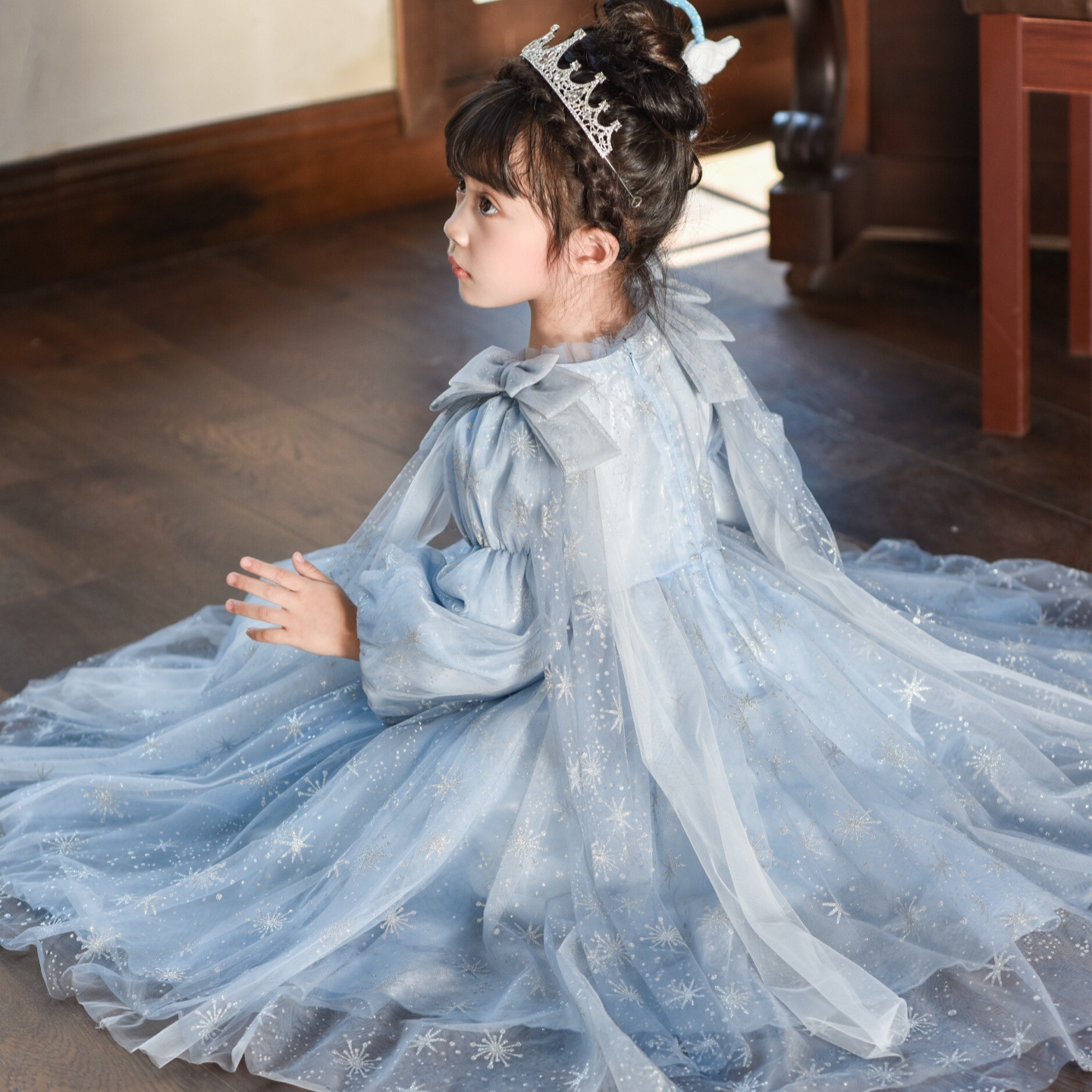 Princess Dress Girls Frozen Elsa Dress Autumn New Girls Long Sleeve Style Dress Gauze Dress