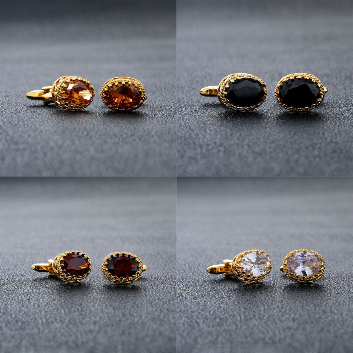 Cross-border elegant hot sale oval crystal Zircon cufflinks French shirt gem men's cufflinks simple