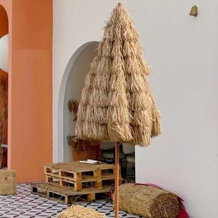 [Collection of 1708 People] Simulation of Straw Umbrella Outdoor Sunshade Thatch Umbrella Folding Beach Umbrella Beach Courtyard