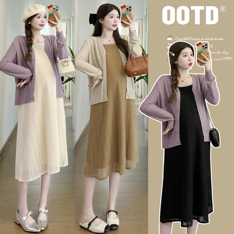 Famous pregnant women's spring fashion climate item dress set large size trendy mom new pregnant women skirt two-piece set