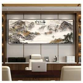 鸿运当头国画山水画客厅装饰画沙发背景墙高档大气书房办公室挂画