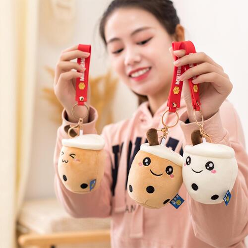 Doll plush keychain pendant, milk tea cup, plush doll pendant, doll bag pendant, school bag pendant