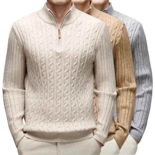 Explosiones transfronterizas de tamaño europeo medio cremallera jersey de hilado suéter hombre viejo viento de negocios otoño invierno fábrica al por mayor