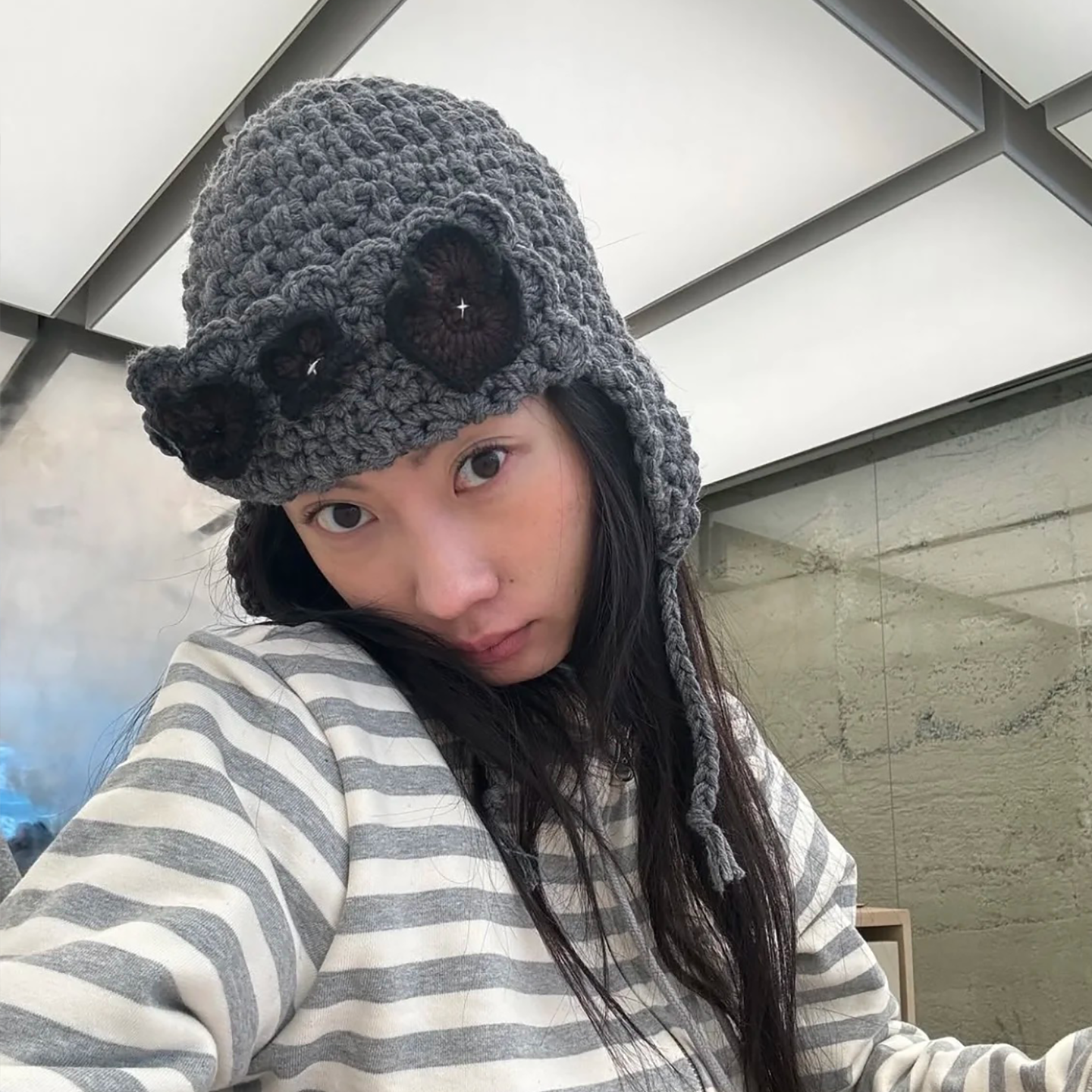 韩国ins博主同款立体花朵手工针织帽女秋冬保暖护耳帽百搭毛线帽|undefined