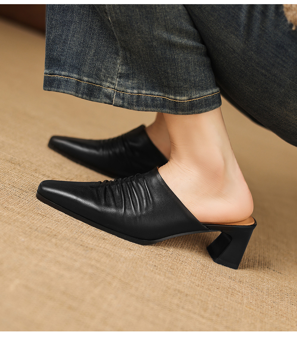Sandal cao gót nữ mũi kín gót hở, gót 5 cm — đen chi tiết 6