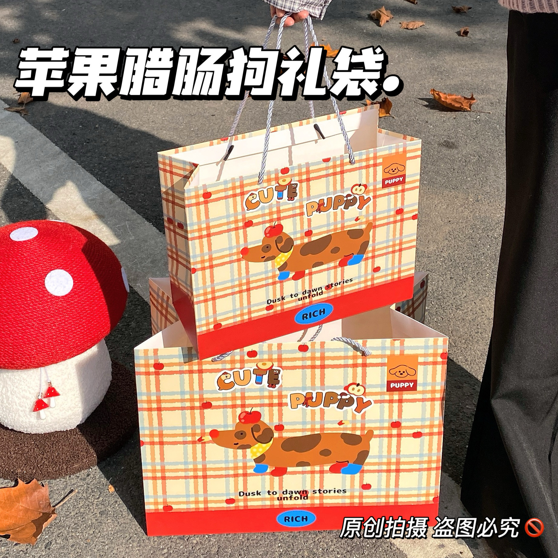 애플 닥스훈트; 흰색 판지; 대형 30*24*12cm