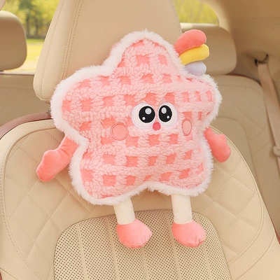 Headrest: Cartoon Plush Car Seat Back - teddy-bear-starry-pink-headrest