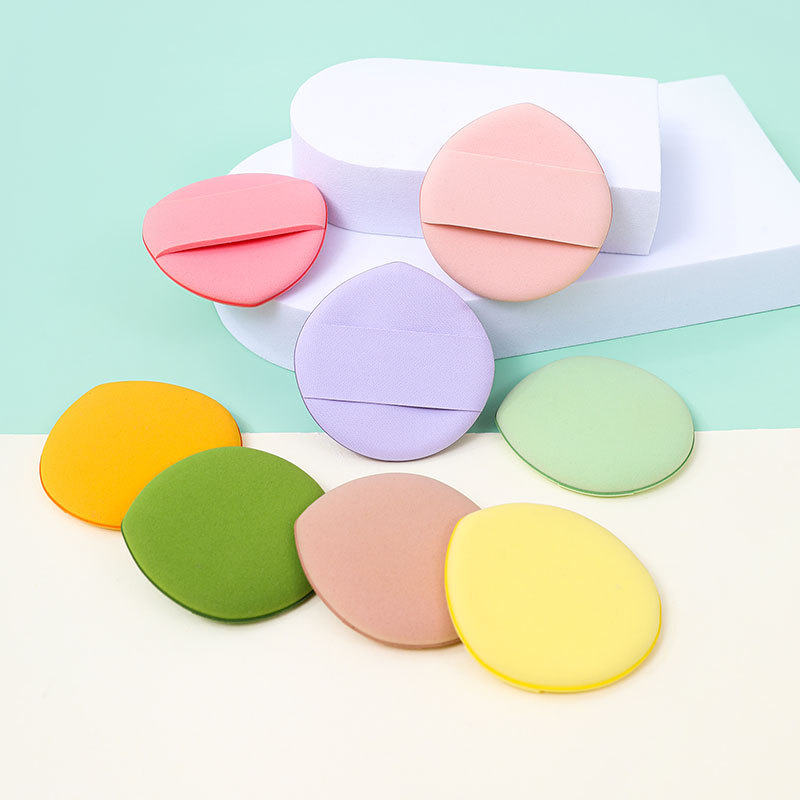 Fábrica personalizada Macaron Shuffle polvo de cojín de aire grande ancho cinta dedos esponja maquillaje no látex al por mayor