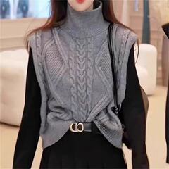 高领麻花叠穿针织马甲女2025秋冬季新款慵懒风外搭毛衣背心上衣女