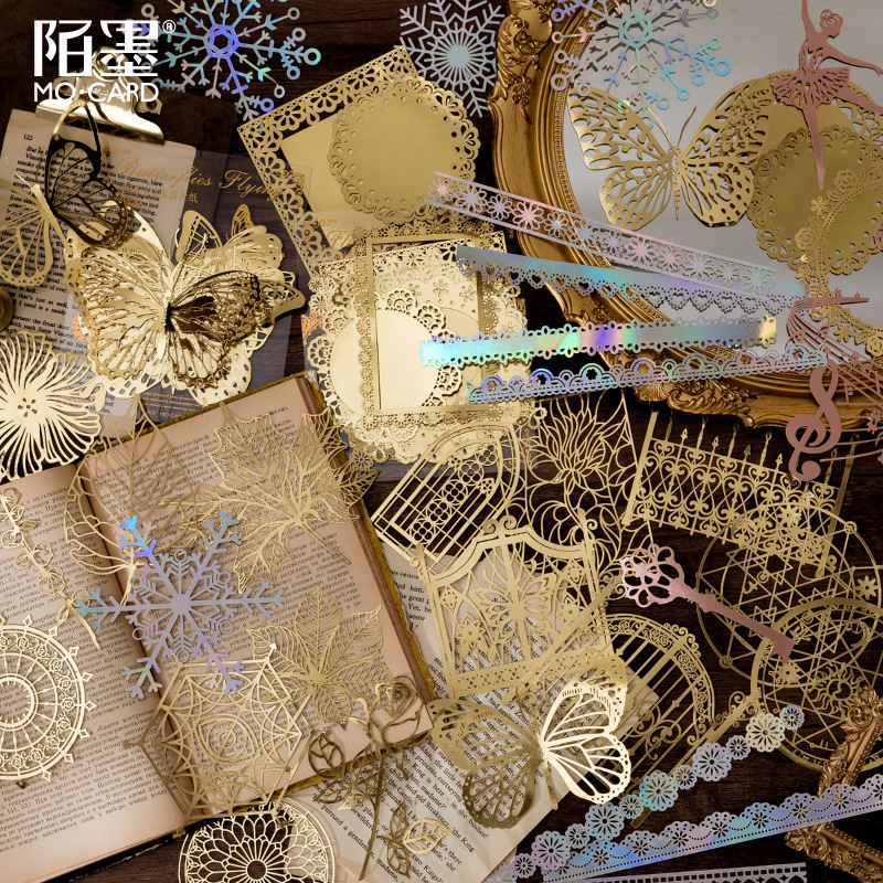 Mo tinta estampado de oro hueco papel de encaje romántico serie de cuentas retro DIY material de decoración 10