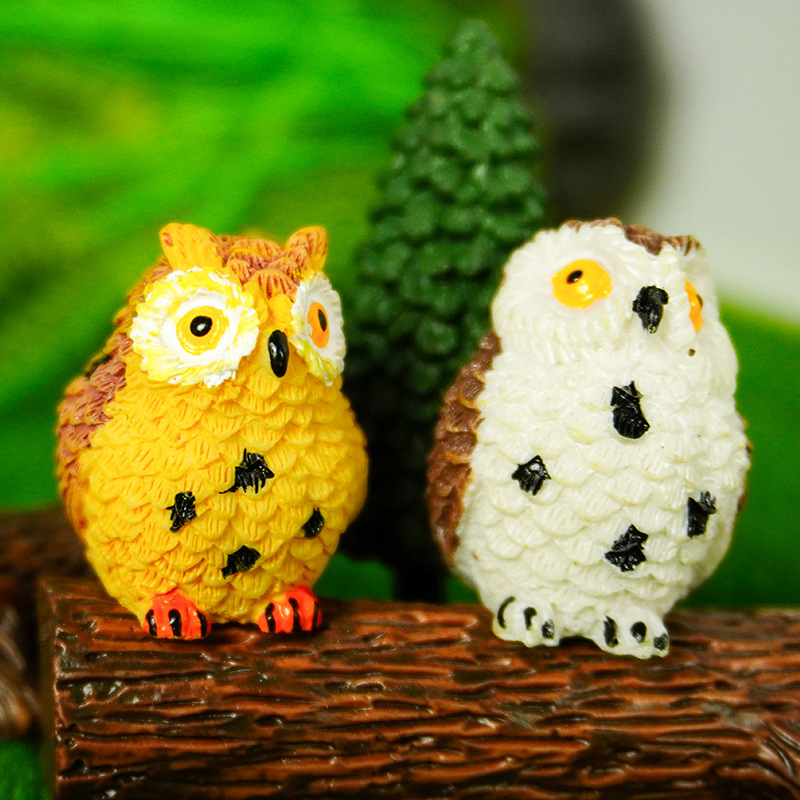 Regalo de búho resina de búho con patas expuestas Adornos decorativos de búho musgo micro paisaje plantas verdes creativas