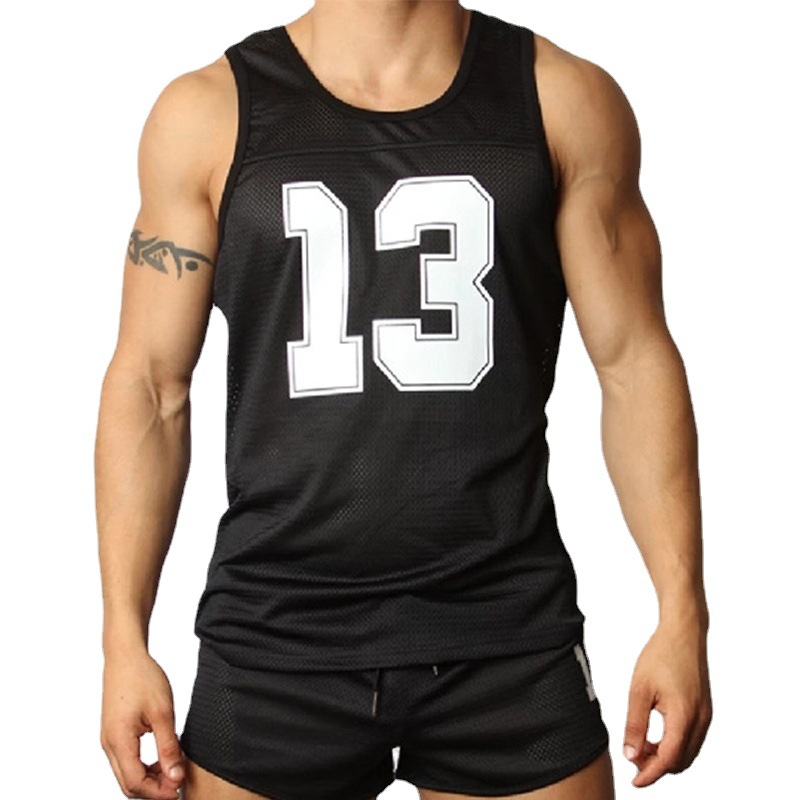 Conjunto deportivo de dos piezas para hombre, chaleco y pantalones cortos de malla transpirable de secado rápido con estampado para verano, ideal para examen físico o uso escolar.