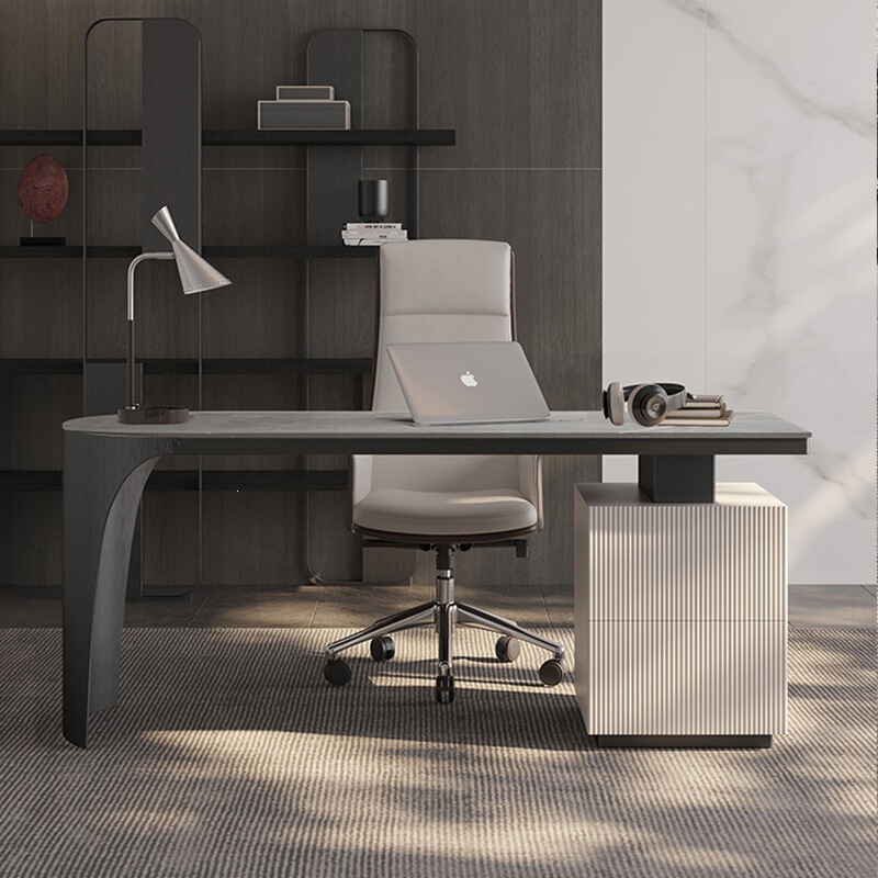 Italian-Style Minimalist Slate Light Luxury Study Desk Modern Simple Office Computer Writing Desk Bookcase Integrated for Home Use