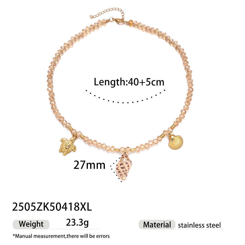 Taina colgante de acero inoxidable europeo y americano 18k collar de cuentas de cerámica de concha de caracol dorado dulce y fresco chica caliente viento ins transfronterizo