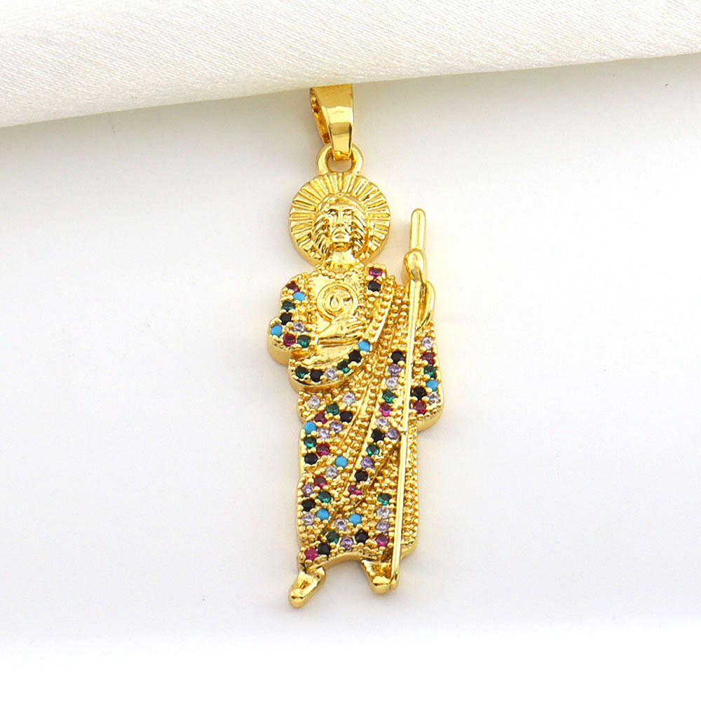 7g Weight Pendant Jewelry Making Type 14*45mm Jewelry Making Size Zircon Inlay Material DIY Jewelry Accessories Classification 1 Piece Quantity Copper Material Father St. Jude Pattern All Seasons Season Plating Design Glam, Retro Style 1 Piece 14*45mm Copper Zircon Father St. Jude Pendant 14