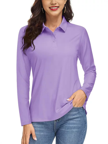 Cross-Border Amazon Best-Selling Women's Sports Long-Sleeved Polo Breathable Golf Pure Color Lapel T-Shirt Outdoor Top