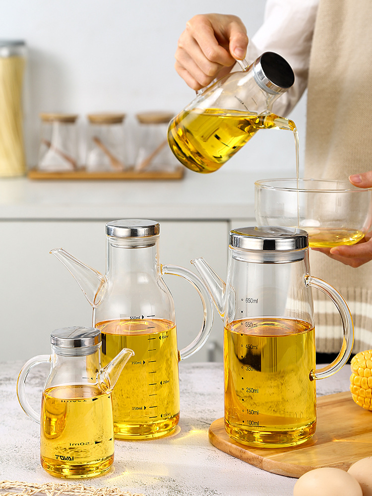 北歐高硼硅玻璃油壺不鏽鋼大容量不掛油大口徑油瓶防滴漏醬醋壺瓶