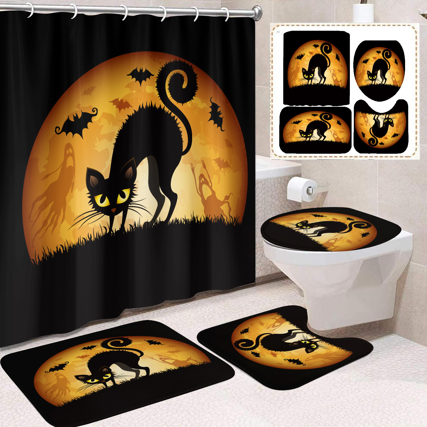 Fuente de fabricantes Amazon animales gatos niños cortina de ducha impermeable a prueba de moho cortina de ducha inodoro partición de baño divertido