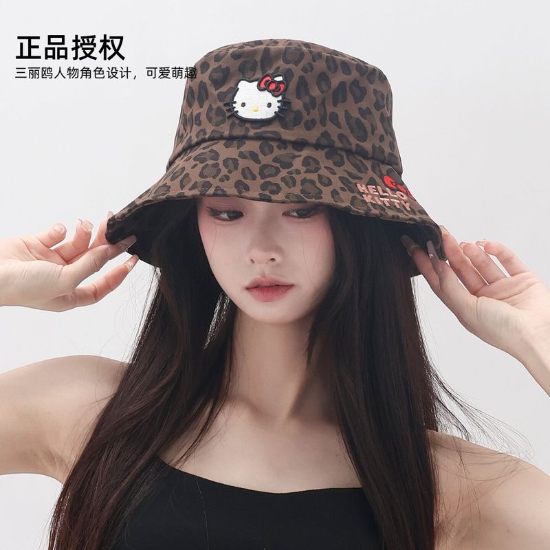 三丽鸥2025新款HelloKitty帽子渔夫帽豹纹女显脸小盆帽豹纹可爱萌|undefined