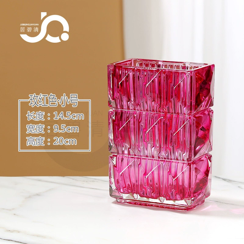 Glass Vase Rousseau Series, European-style Luxury, Black & Red Accent, 21×17.5×31.5 cm