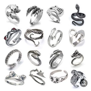 Retro Adjustable Ring Set, Punk Style, Alloy Electroplated, 16-Piece Mix (Adjustable)