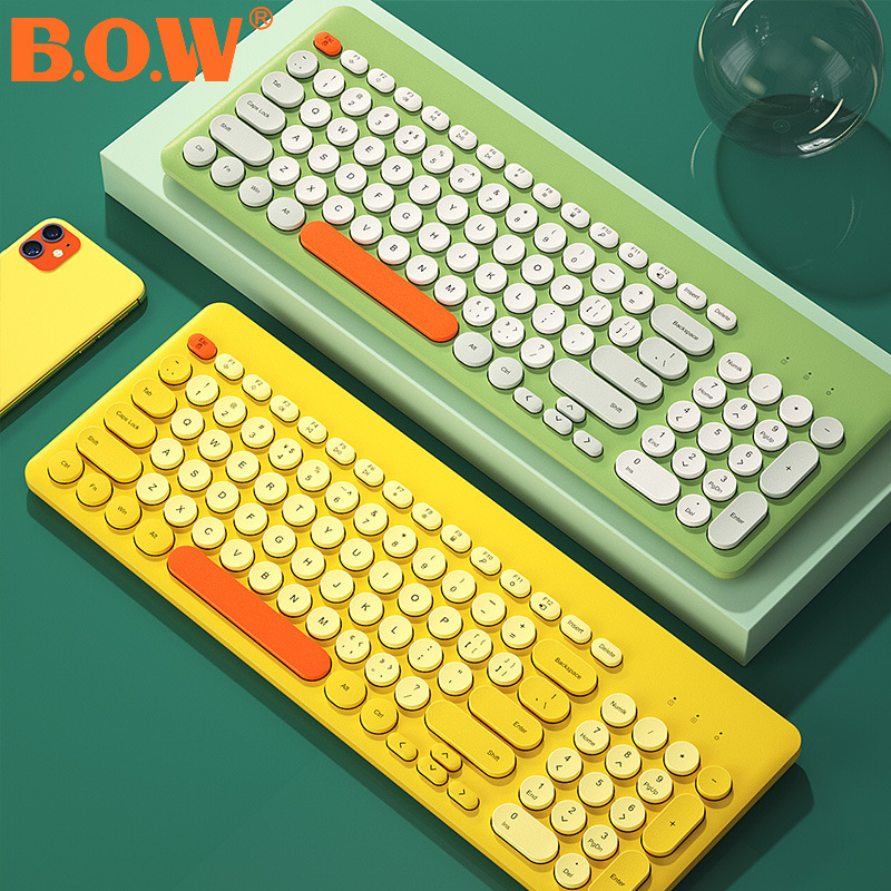 Bow Hangshi K221 New Retro Punk Macaron Color Round Hat Keyboard Desktop Computer Typing Girls
