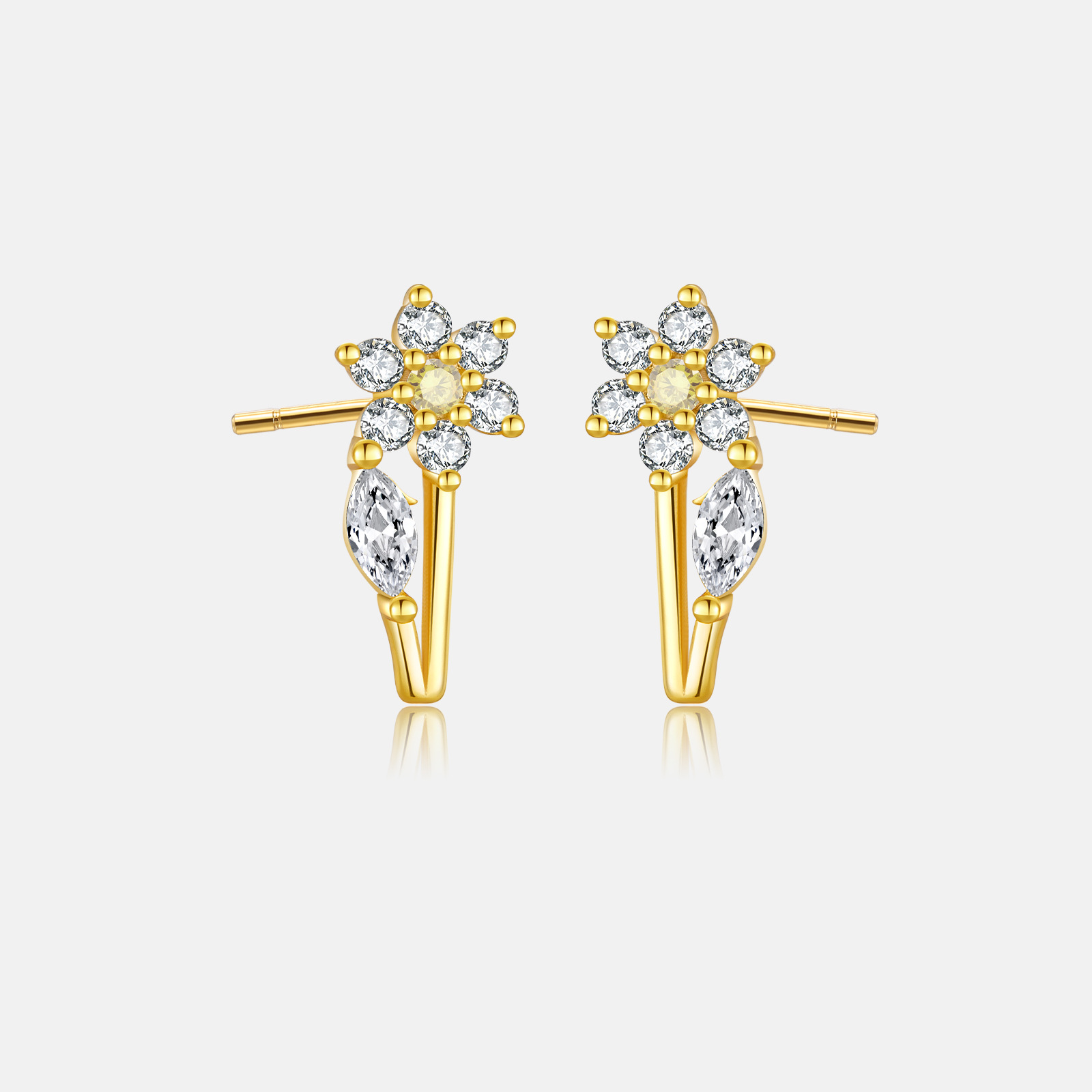 1 Pair IG Style Shiny Flower Plating Inlay Sterling Silver Zircon 18K Gold Plated Ear Studs display picture 10