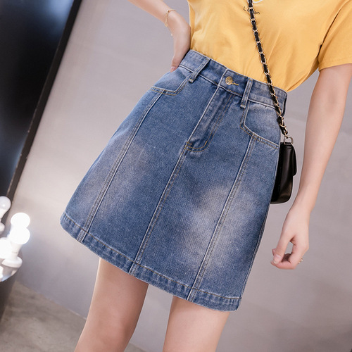 Jeans short skirt A-line mid-rise slimming female student Korean style casual new summer thin model
