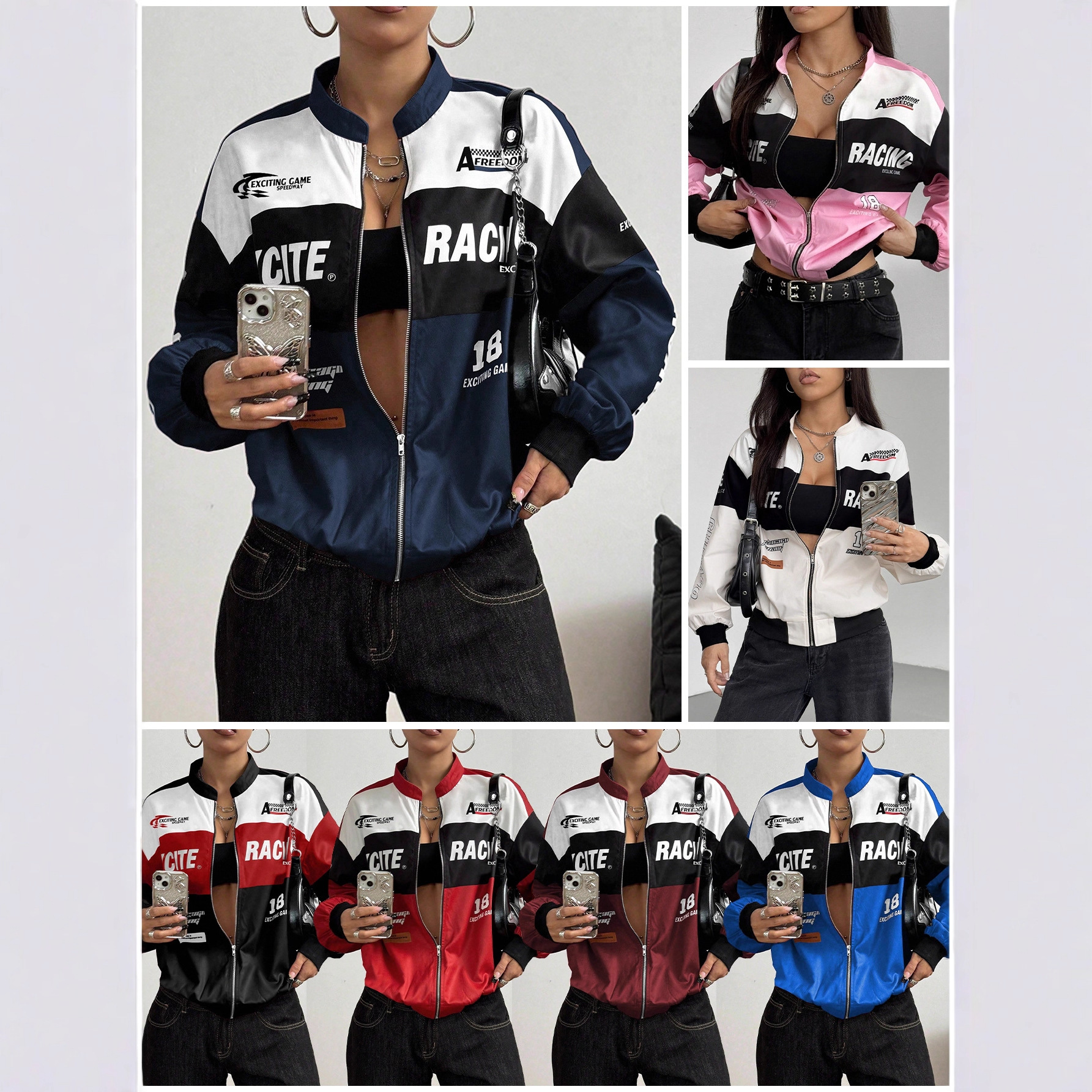 Hot Spot-95063 Cross-Border European and American Export Racing Suit Printed Women's Jacket Versatile Casual Women's Jacket