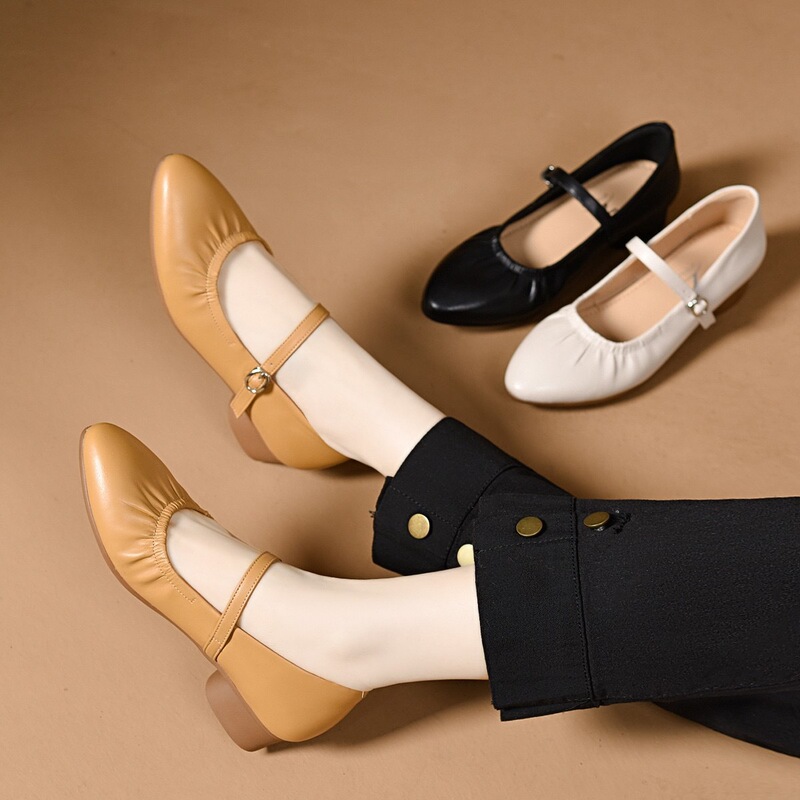 French-Style Pleated Mary Jane Flats 2026 New Model Flat Fairy-Style Shallow Mouth Gentle Mom Shoes for Women