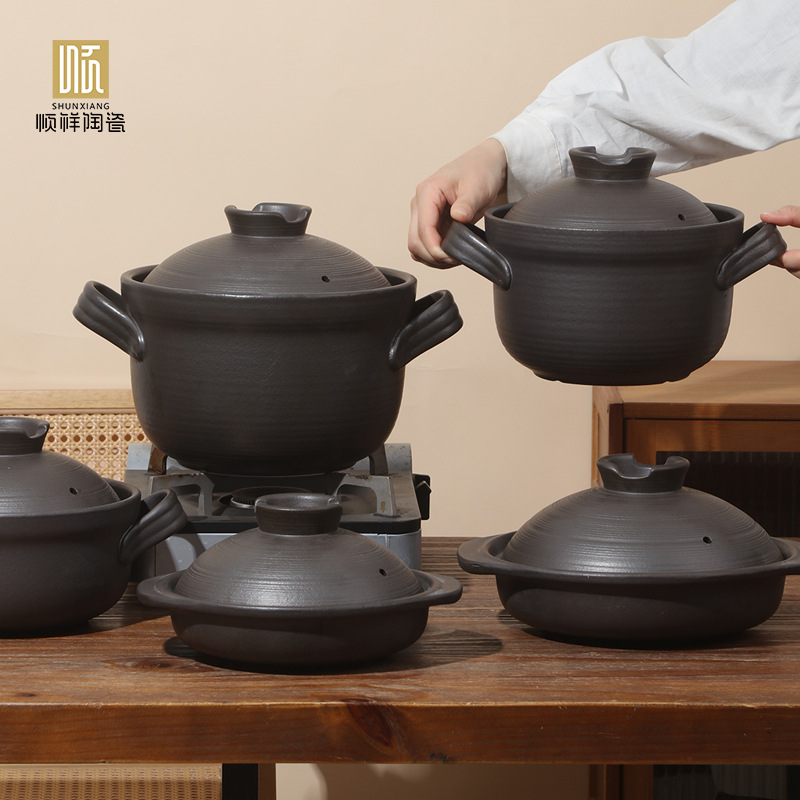 顺祥陶瓷砂锅家用耐高温煲汤锅煲使用仔饭浅锅燃气灶明火陶煲批发