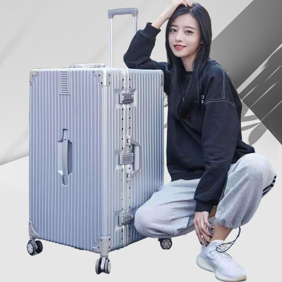 두꺼운 대용량 여행가방 100inch 해외여행용 알루미늄 프레임 여행가방 여학생 비밀번호 트롤리 케이스 제조업체 직판