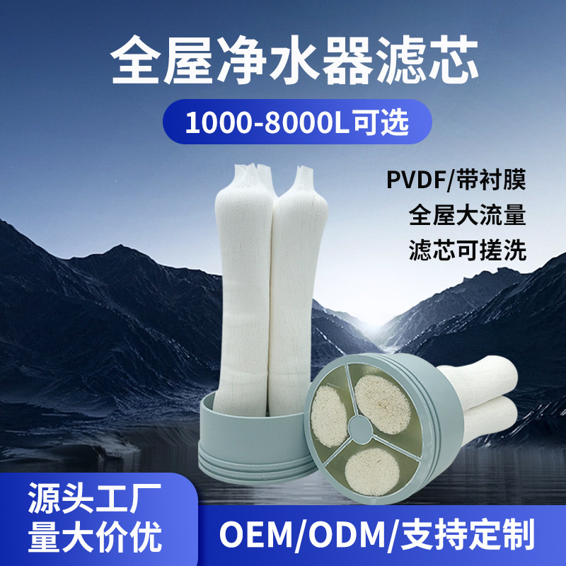 超滤膜滤芯PVDF全屋大流量不锈钢卡箍式净水器膜带衬微孔高流量