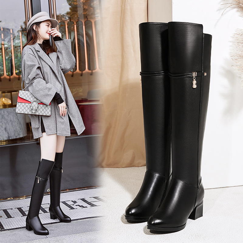 Special offer European station autumn and winter new leather knee boots high heel thick heel waterproof table Martin boots SX5591