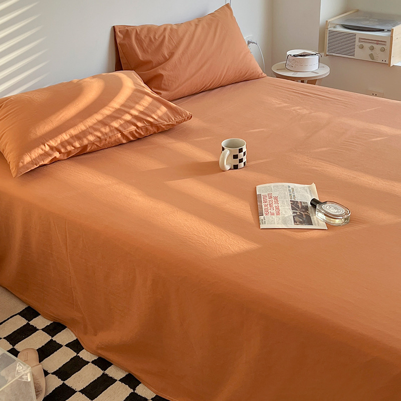 Sábanas de algodón lavado de color sólido de algodón pieza única 100 sábanas de algodón puro para dormir desnudas cama individual dormitorio individual doble traje de tres piezas 3