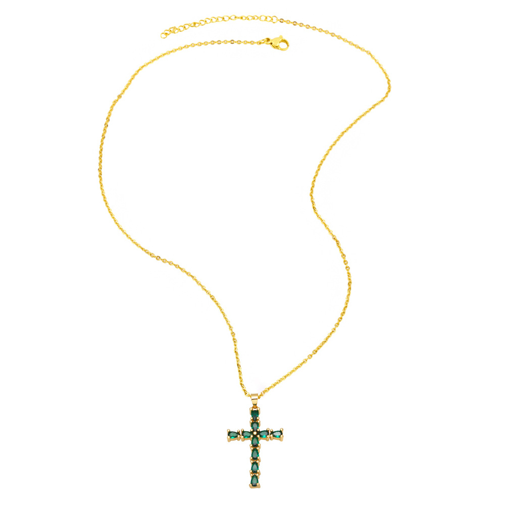 Fashion Cross Copper Pendant Necklace Inlay Zircon Copper Necklaces