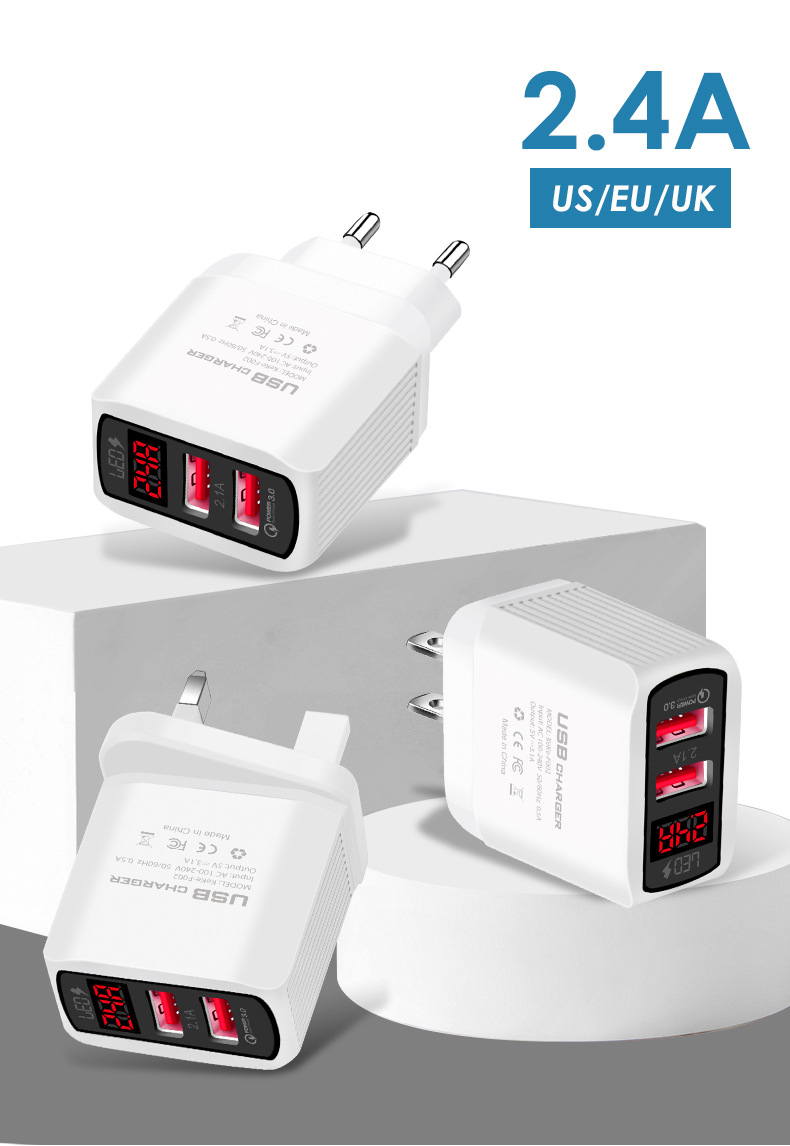 5V2.4A Multi port USB punjač Inteligentni digitalni zaslon Trenutni napon Glava za punjenje mobilnog telefona Pogodna za Apple_voghion.com