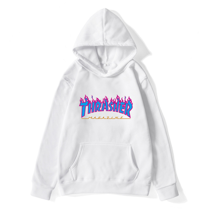 Cross-border autumn and winter blue flame men's pullover sweater THRASHER street large size men's top hoodie