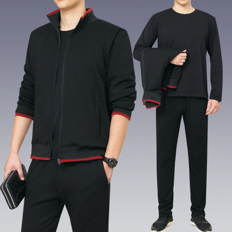 Среднего и пожилого возраста повседневный набор мужской осенний и зимний большой размер папа с длинными рукавами хлопчатобумажная трикотажная спортивная одежда из трех частей