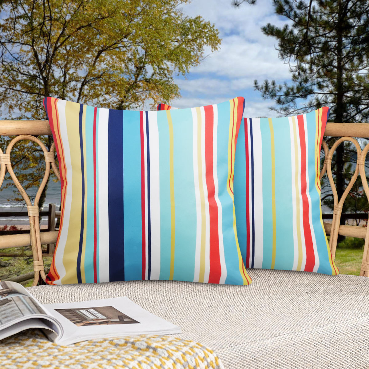 Cross-Border New Ins Hot-Selling Sofa Waterproof Pillow Cover Outdoor Rainbow Stripesd Cushion Cover Beach Cushion Cover