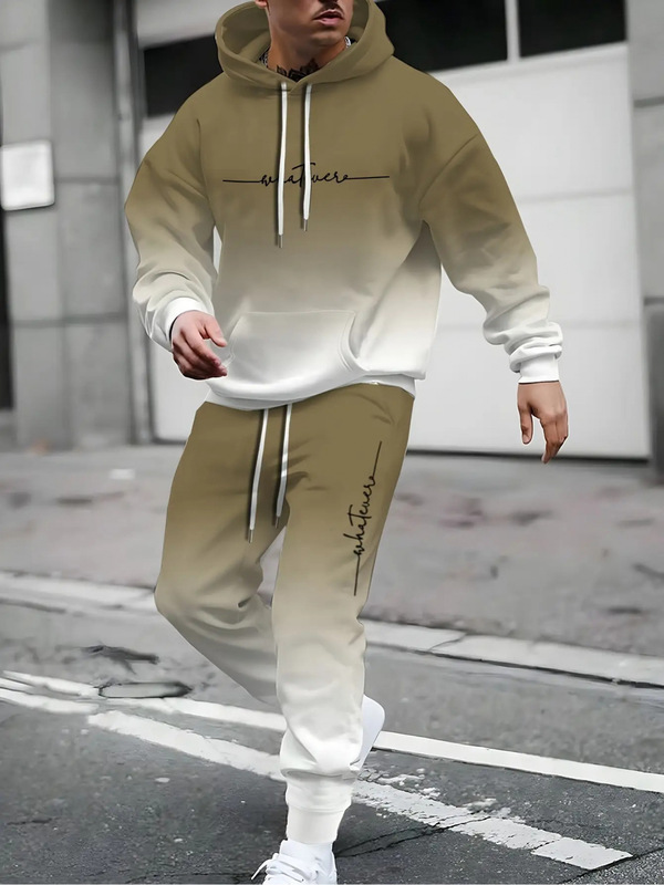 跨境秋冬字母欧美男士休闲舒适宽松运动连帽卫衣套装新款|undefined