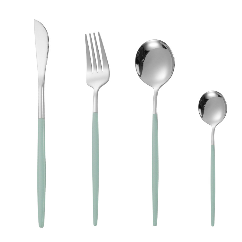 Cuchillo de filete occidental, tenedor, cuchara de postre Vajilla transfronteriza de 4 piezas Amazon Acero inoxidable portugués cuchillo, tenedor y traje de cuchara