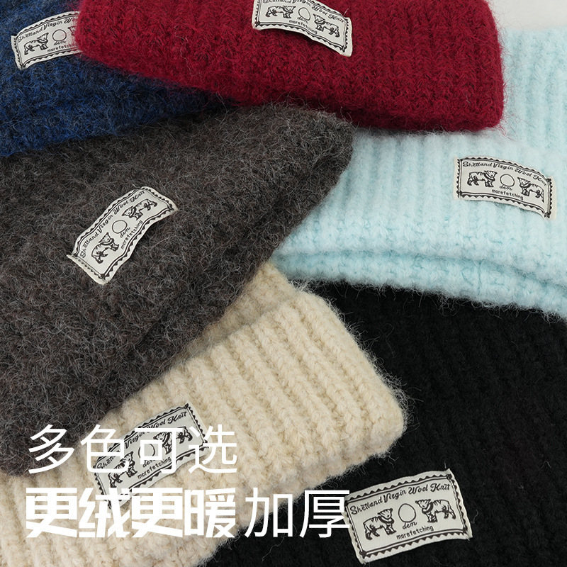 日式小狐狸毛绒帽女秋冬时尚百搭显脸小帽子双层加厚不掉毛针织帽|undefined