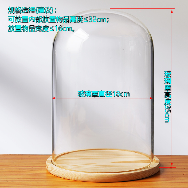 Cubierta cilíndrica de vidrio transparente sin lámpara de madera de estilo inmortal cubierta de polvo de flores hecha a mano decoración creativa de escritorio de bloques