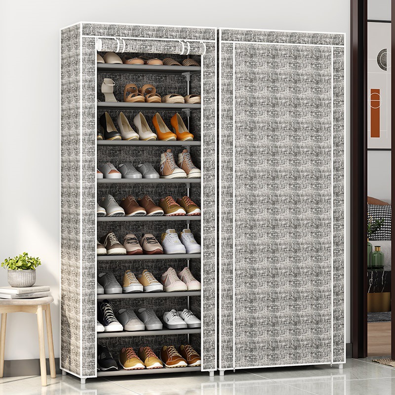 Estante de zapatos multicapa puerta doméstica cubierta a prueba de polvo alquiler simple gabinete de zapatos dormitorio almacenar artefacto mágico gabinete de tela